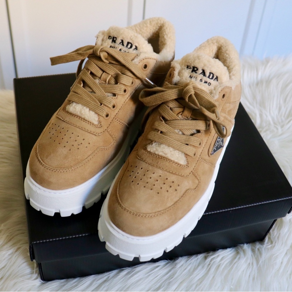 EUC Prada Shearling Platform Sneakers